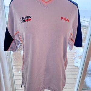 Vintage 2001 US Open FILA Tennis Shirt Y2K V Neck Athletic Top Unisex L